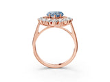 Rose gold Fancy Blue Heart Cut Halo Cluster Diamond Ring with Pave Band and Four-Prong Setting_15