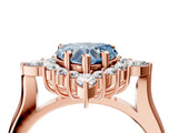 Rose gold Fancy Blue Heart Cut Halo Diamond Cluster Ring with Marquise and Round Stones on a White Gold Band with Prong Setting_4