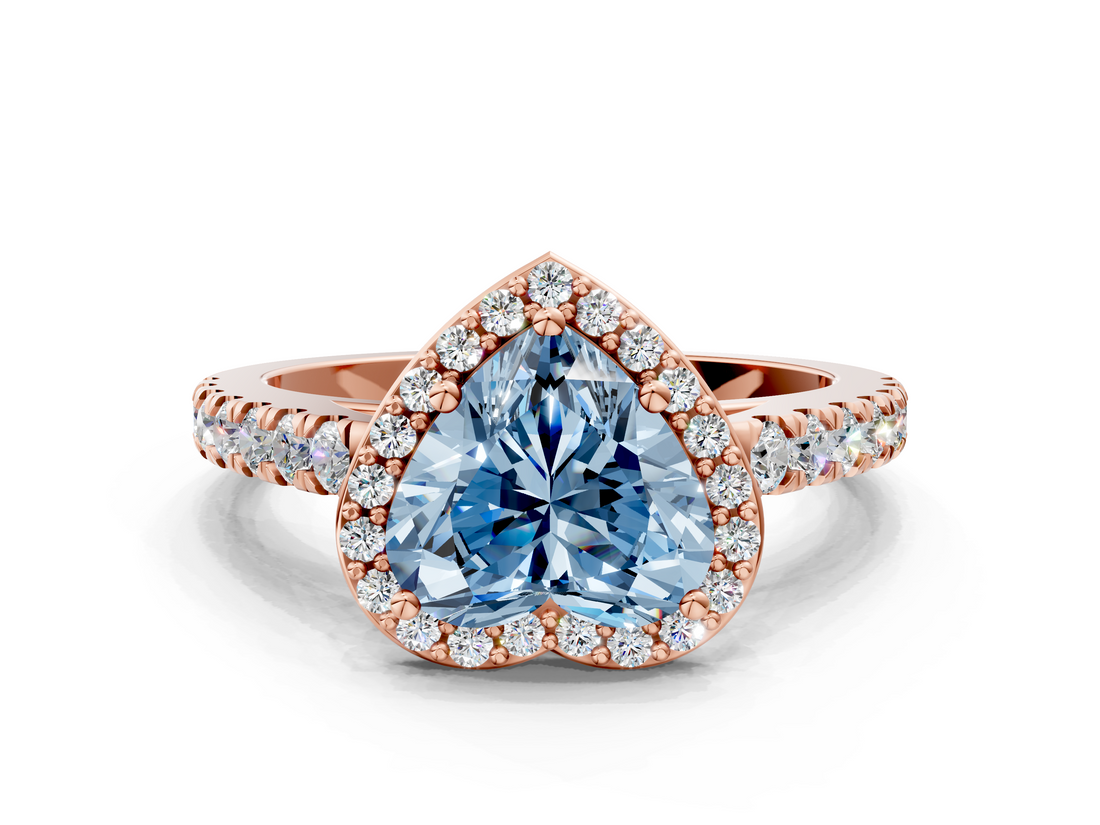 Rose gold Fancy Blue Heart  Cut Halo Diamond Engagement Ring with Pave Band and Four-Prong Setting_28