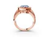 Rose gold Fancy Blue Heart Cut Halo Diamond Engagement Ring with Pave Split Shank and Four-Prong Setting_3