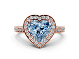 Rose gold Fancy Blue Heart Cut Halo Diamond Engagement Ring with Split Shank Band and Four-Prong Setting