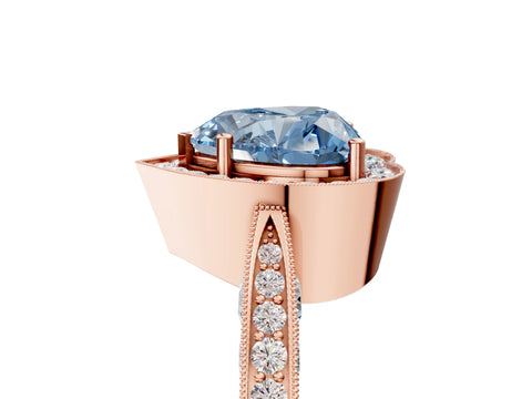 Rose gold Fancy Blue Heart Cut Halo Diamond Engagement Ring with Split Shank Band and Four-Prong Setting_5