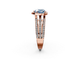 Rose gold Fancy Blue Heart  Cut Halo Diamond Engagement Ring with Split Shank and Four-Prong Setting_22