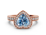 Rose gold Fancy Blue Heart  Cut Halo Diamond Pave Band Ring with Four-Prong Setting_45