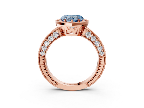 Rose gold Fancy Blue Heart  Cut Halo Diamond Pave Band Ring with Four-Prong Setting