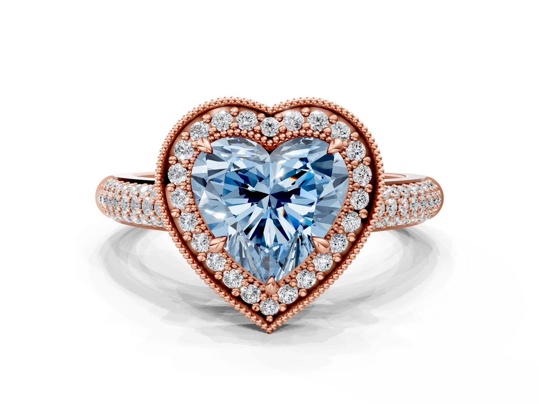 Rose gold Fancy Blue Heart  Cut Halo Diamond Pave Band with Four-Prong Setting_37