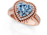Rose gold Fancy Blue Heart Cut Halo Diamond Ring with Beaded Split Shank and Four-Prong Setting_1