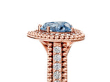 Rose gold Fancy Blue Heart Cut Halo Diamond Ring with Beaded Split Shank and Four-Prong Setting_5