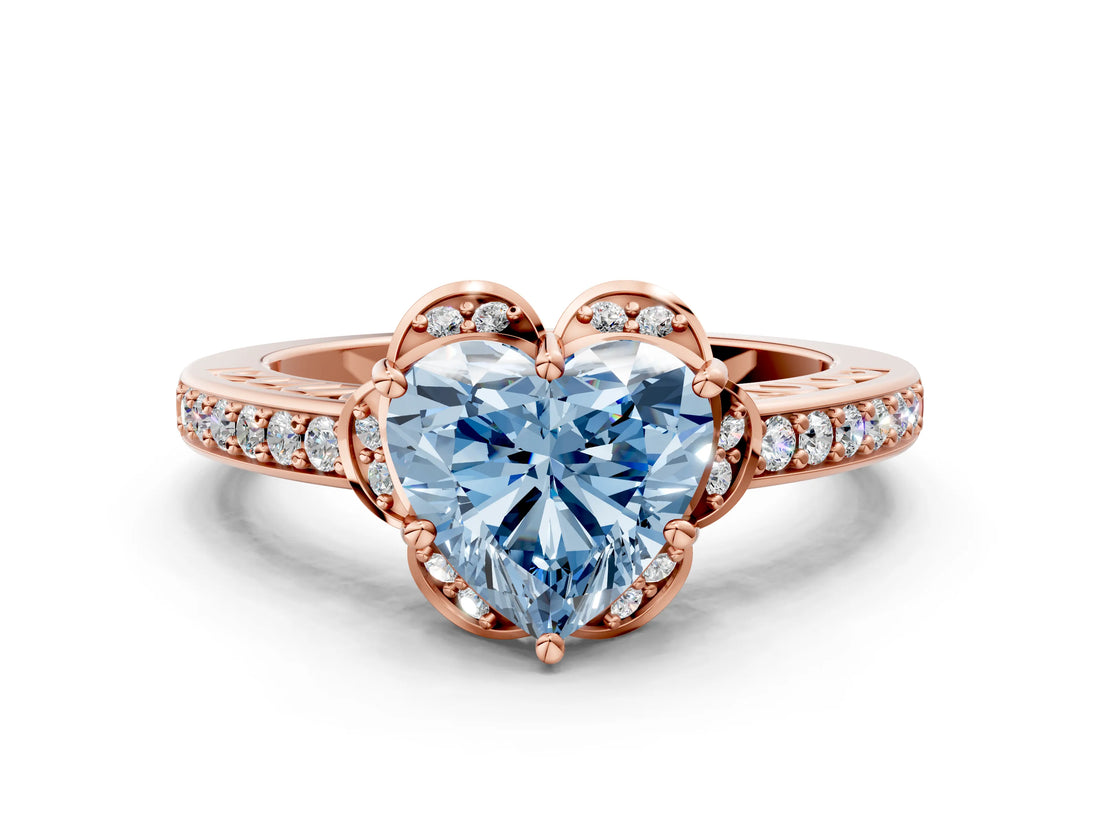 Rose gold Fancy Blue Heart  Cut Halo Diamond Ring with Channel Set Band and Four-Prong Setting_32