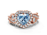 Rose gold Fancy Blue Heart Cut Halo Diamond Ring with Milgrain and Bezel Accents on a Split Shank Band_12