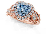 Rose gold Fancy Blue Heart Cut Halo Diamond Ring with Milgrain and Bezel Accents on a Split Shank Band_13