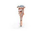 Rose gold Fancy Blue Heart Cut Halo Diamond Ring with Milgrain and Bezel Accents on a Split Shank Band_14