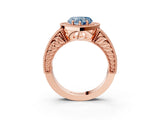 Rose gold Fancy Blue Heart  Cut Halo Diamond Ring with Pavé Band and Four-Prong Setting_54