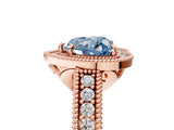 Rose gold Fancy Blue Heart  Cut Halo Diamond Ring with Pavé Band and Four-Prong Setting_56