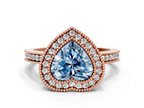 Rose gold Fancy Blue Heart  Cut Halo Diamond Ring with Pavé Band and Milgrain Prong Setting_32