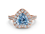 Rose gold Fancy Blue Heart Cut Halo Diamond Ring with Pavé Band and Three-Prong Setting