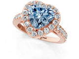 Rose gold Fancy Blue Heart Cut Halo Diamond Ring with Pavé Band and Three-Prong Setting_1
