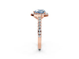 Rose gold Fancy Blue Heart Cut Halo Diamond Ring with Pavé Band and Three-Prong Setting_2