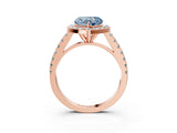 Rose gold Fancy Blue Heart Cut Halo Diamond Ring with Pavé Band and Three-Prong Setting_3