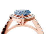 Rose gold Fancy Blue Heart Cut Halo Diamond Ring with Pavé Band and Three-Prong Setting_4
