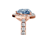 Rose gold Fancy Blue Heart Cut Halo Diamond Ring with Pavé Band and Three-Prong Setting_5