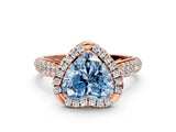 Rose gold Fancy Blue Heart Cut Halo Diamond Ring with Pavé Band