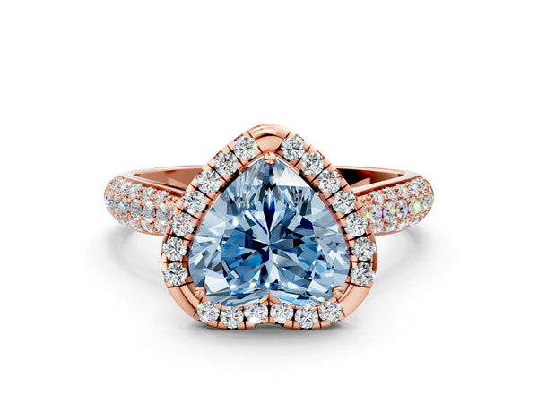 Rose gold Fancy Blue Heart Cut Halo Diamond Ring with Pavé Band