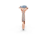 Rose gold Fancy Blue Heart Cut Halo Diamond Ring with Pavé Band_2