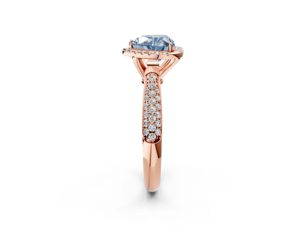 Rose gold Fancy Blue Heart Cut Halo Diamond Ring with Pavé Band