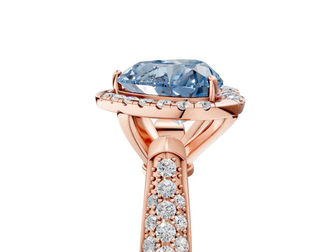Rose gold Fancy Blue Heart Cut Halo Diamond Ring with Pavé Band_5