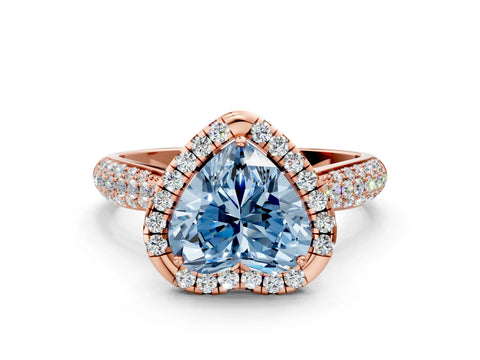 Rose gold Fancy Blue Heart Cut Halo Diamond Ring with Pavé Band
