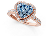 Rose gold Fancy Blue Heart  Cut Halo Diamond Ring with Pave Band and Four-Prong Setting_24