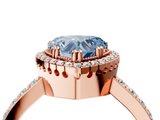 Rose gold Fancy Blue Heart  Cut Halo Diamond Ring with Pave Band and Four-Prong Setting_27