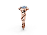 Rose gold Fancy Blue Heart  Cut Halo Diamond Ring with Scrollwork Band and Four-Prong Setting_85