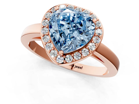 Rose gold Fancy Blue Heart Cut Halo Diamond Ring with Solitaire Band and Prong Setting_1