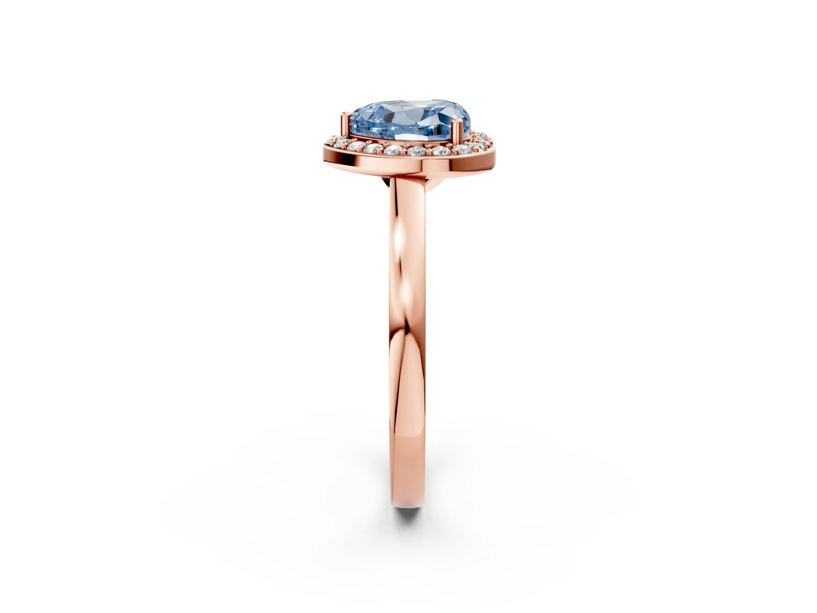 Rose gold Fancy Blue Heart Cut Halo Diamond Ring with Solitaire Band and Prong Setting_2