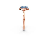 Rose gold Fancy Blue Heart Cut Halo Diamond Ring with Solitaire Band and Prong Setting_2