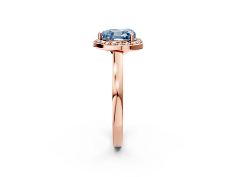 Rose gold Fancy Blue Heart Cut Halo Diamond Ring with Solitaire Band and Prong Setting_2