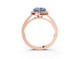 Rose gold Fancy Blue Heart Cut Halo Diamond Ring with Solitaire Band and Prong Setting_3