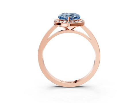 Rose gold Fancy Blue Heart Cut Halo Diamond Ring with Solitaire Band and Prong Setting_3