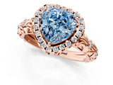 Rose gold Fancy Blue Heart Cut Halo Diamond Solitaire with Filigree Band and Four-Prong Setting_1