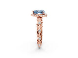 Rose gold Fancy Blue Heart Cut Halo Diamond Solitaire with Filigree Band and Four-Prong Setting_2