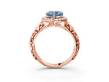 Rose gold Fancy Blue Heart Cut Halo Diamond Solitaire with Filigree Band and Four-Prong Setting_3