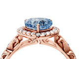 Rose gold Fancy Blue Heart Cut Halo Diamond Solitaire with Filigree Band and Four-Prong Setting_4