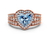 Rose gold Fancy Blue Heart Cut Halo Diamond Split Shank Ring with Prong Setting_12