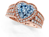 Rose gold Fancy Blue Heart Cut Halo Diamond Split Shank Ring with Prong Setting_13