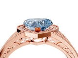 Rose gold Fancy Blue Heart Cut Halo Diamond Split Shank Ring with Prong Setting_16