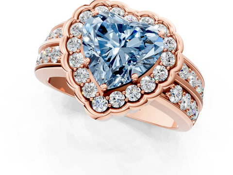 Rose gold Fancy Blue Heart Cut Halo Diamond Split Shank Ring with Scalloped Prong Setting_1