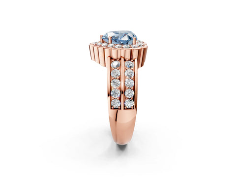 Rose gold Fancy Blue Heart Cut Halo Diamond Split Shank Ring with Scalloped Prong Setting_2
