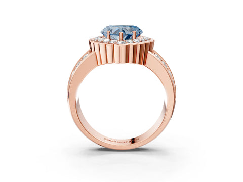 Rose gold Fancy Blue Heart Cut Halo Diamond Split Shank Ring with Scalloped Prong Setting_3